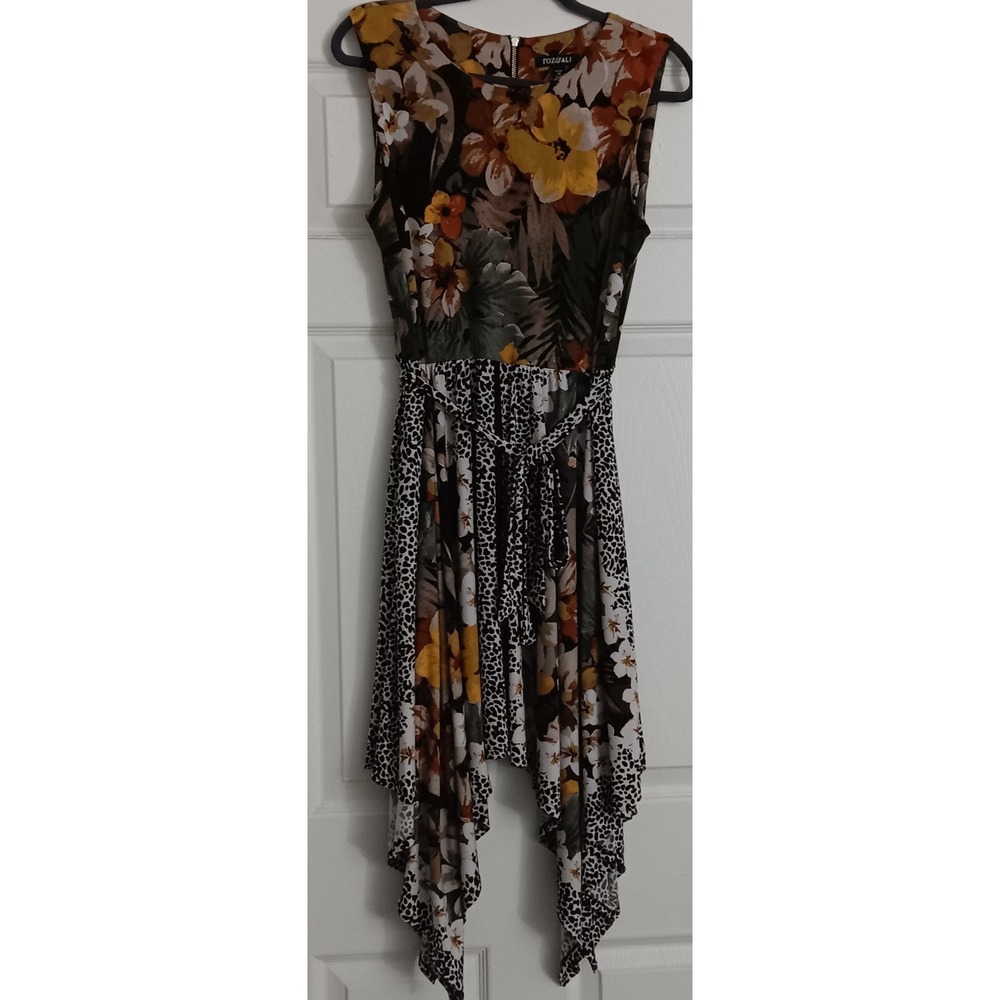 Roz & Ali Midi Dress Women's Size 12 Petite Floral Animal Print Asymmetrical Hem